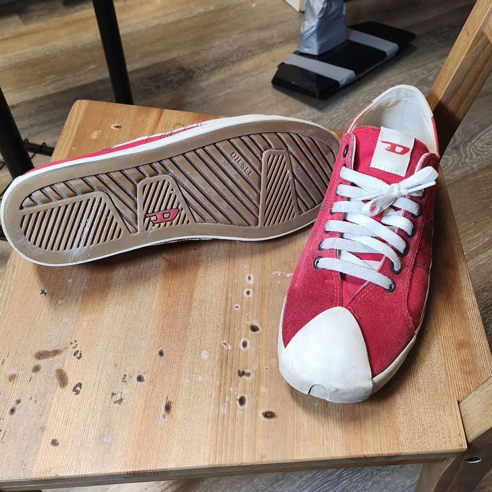 Diesel Red Canvas Low-Top Sneakers with White Accents